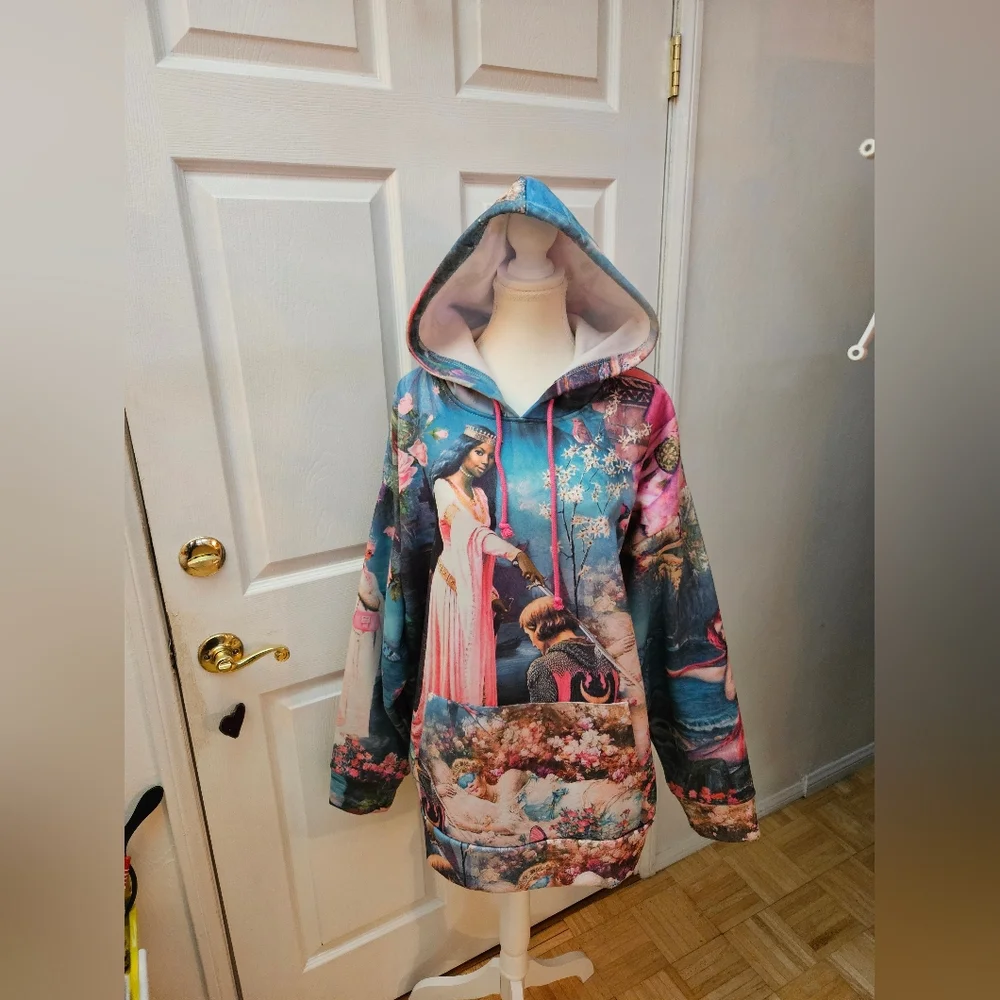 RARE Sugar Thrillz Dolls Kill Once Upon A Dime Oversized Fairy Printed Hoodie M - Picture 3 of 9